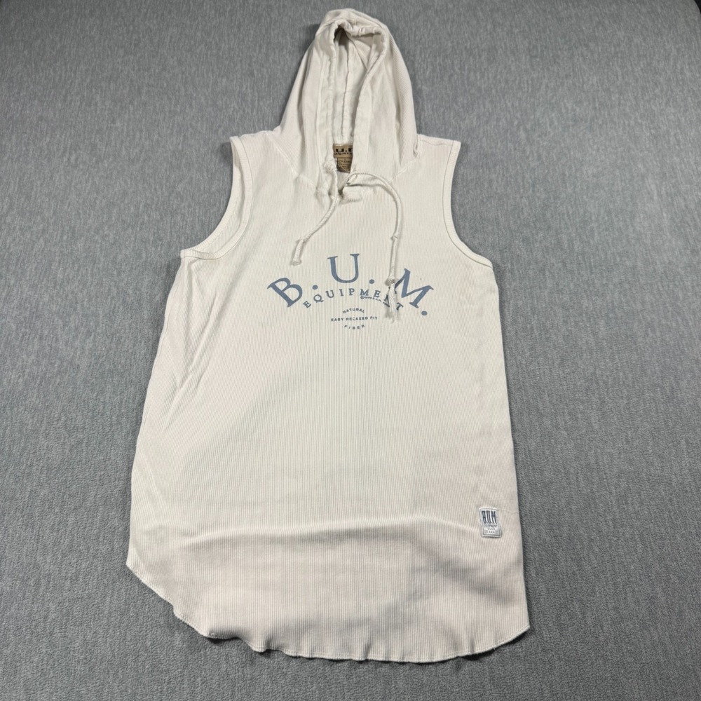 B.U.M. Equipment Hoodie Womens L White Vintage Waffle Knit Sleeveless Tank Top